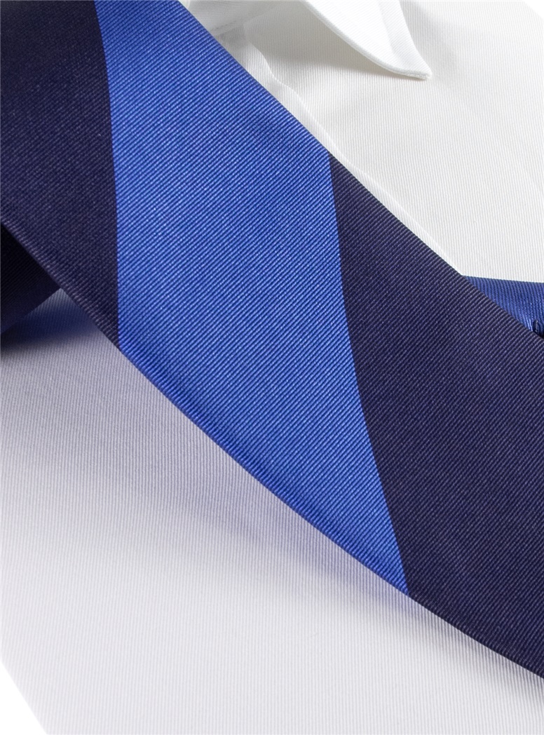 Silk Block Stripe Tie in Cobalt and Navy