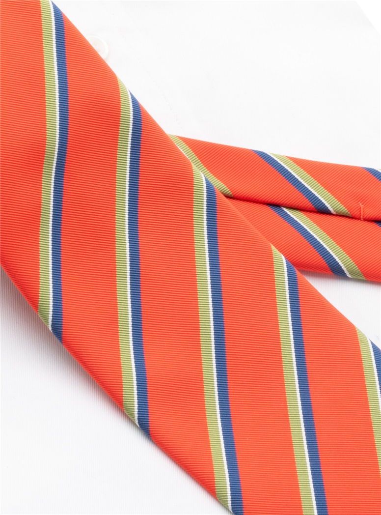 Silk Triple Striped Tie in Tangerine