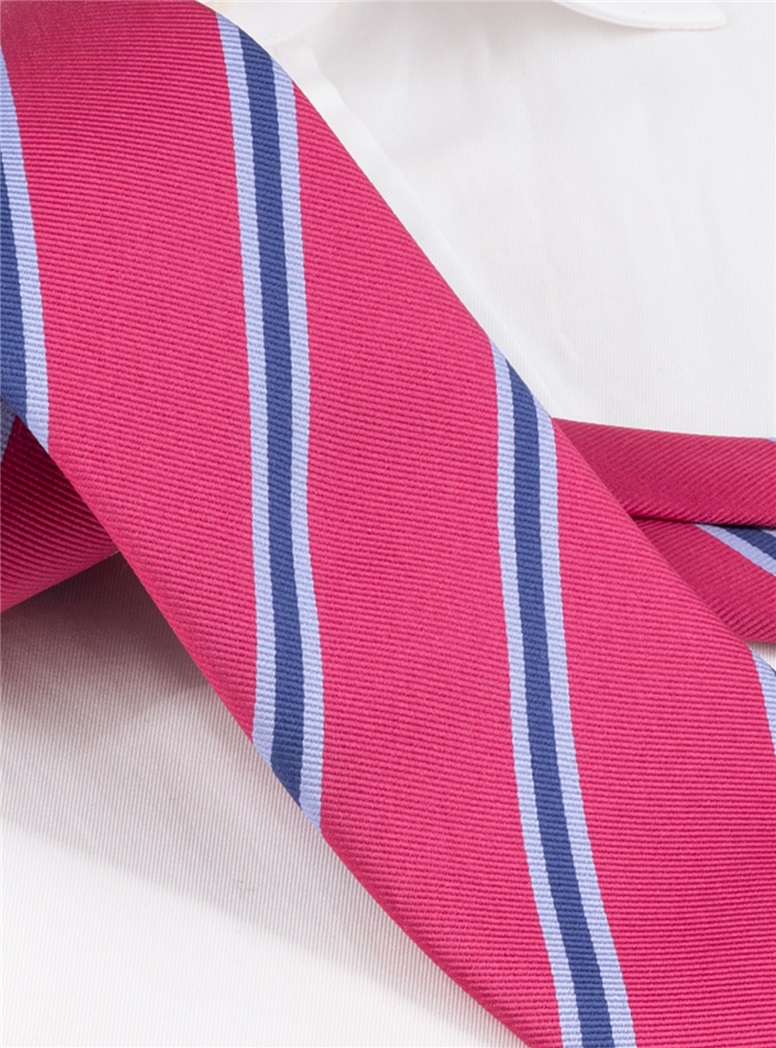 Silk Striped Tie in Magenta