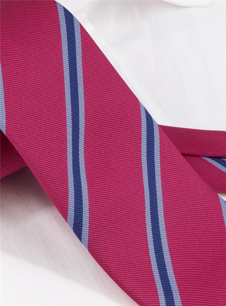 Silk Striped Tie in Magenta