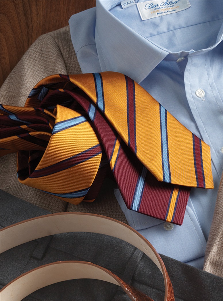 Silk Striped Tie in Garnet