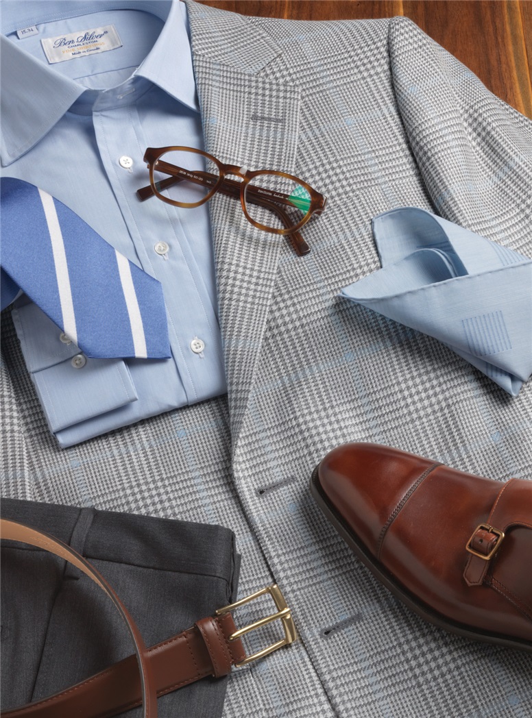 Cream and Slate Glen Plaid Sport Coat