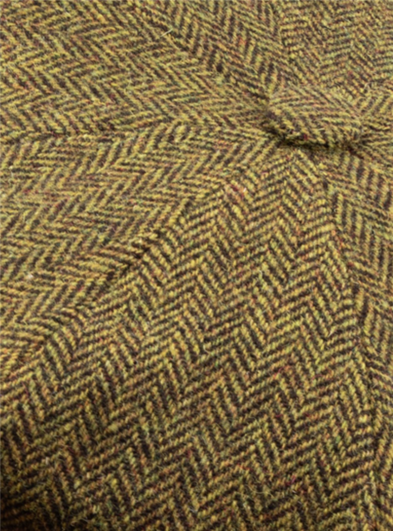 Wool Herringbone 8-Panel Cap in Chocolate & Gold