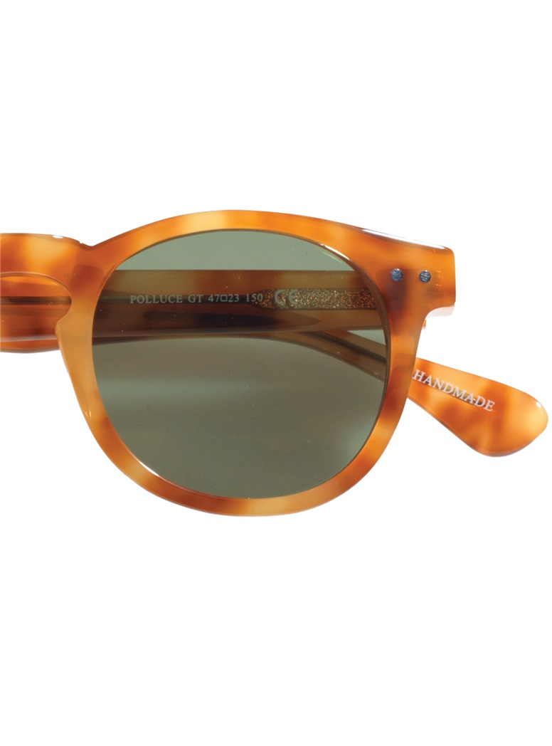 Semi round Sunglasses In Honey With Green Lenses The Ben Silver 