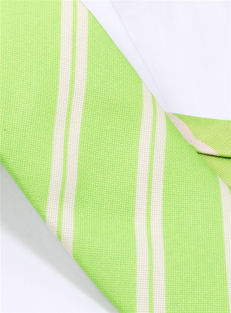 Silk Panama Weave Striped Tie in Lime