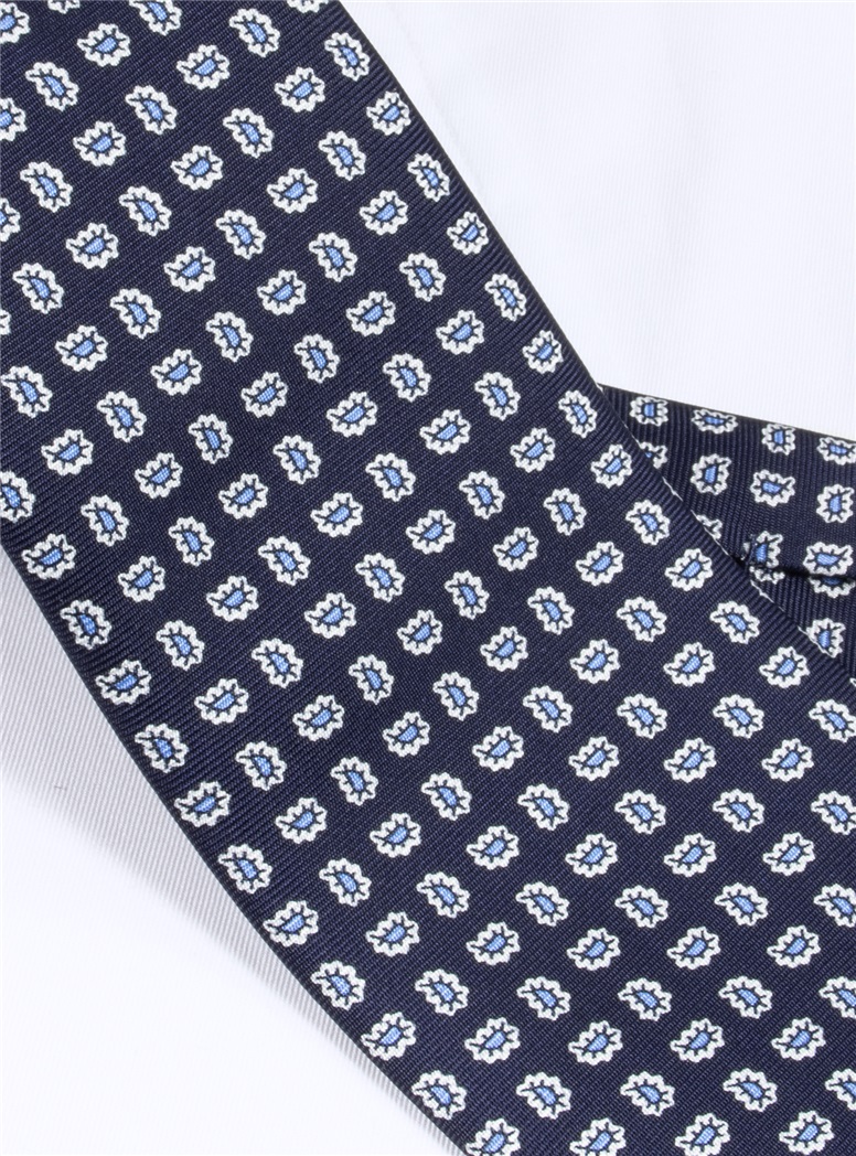 Silk Droplet Paisley Printed Tie in Navy