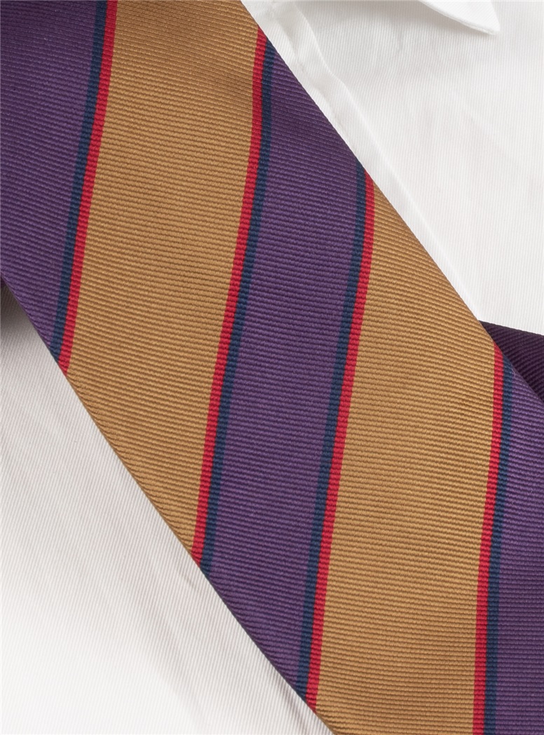 Silk Striped Tie in Gold and Purple