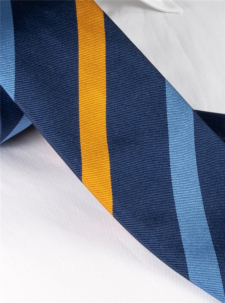 Silk Multi Stripe Tie in Navy and Gold