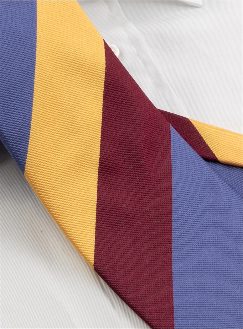 Silk Block Striped Tie in Burgundy, Periwinkle and Butter