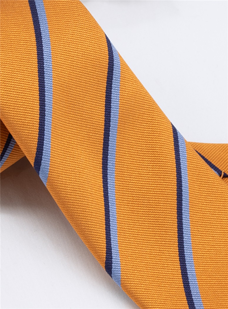 Silk Double Striped Tie in Gold