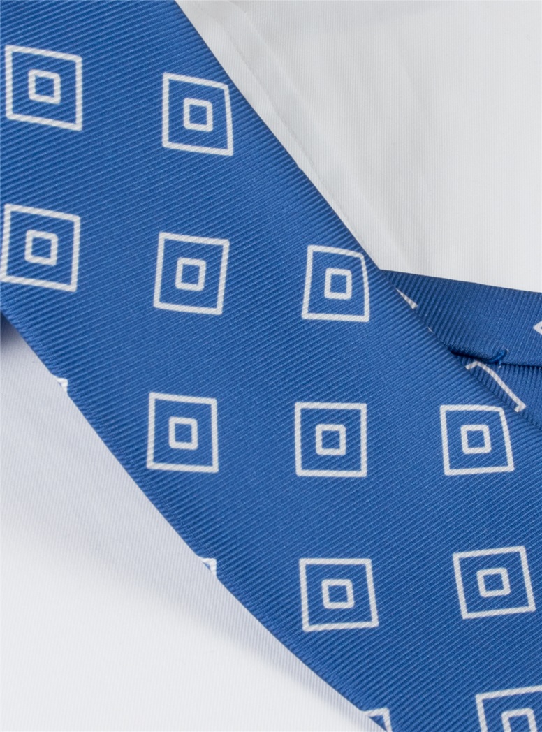 Silk Diamond Printed Tie in Royal Blue