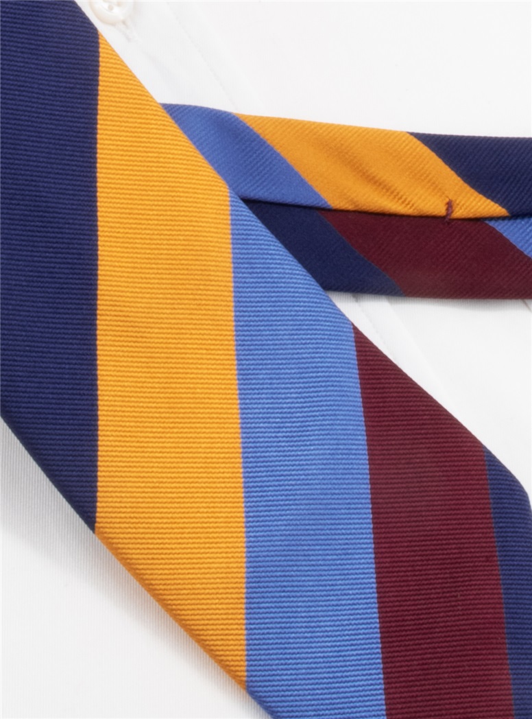 Silk Block Stripe Tie in Wine, Navy, and Gold