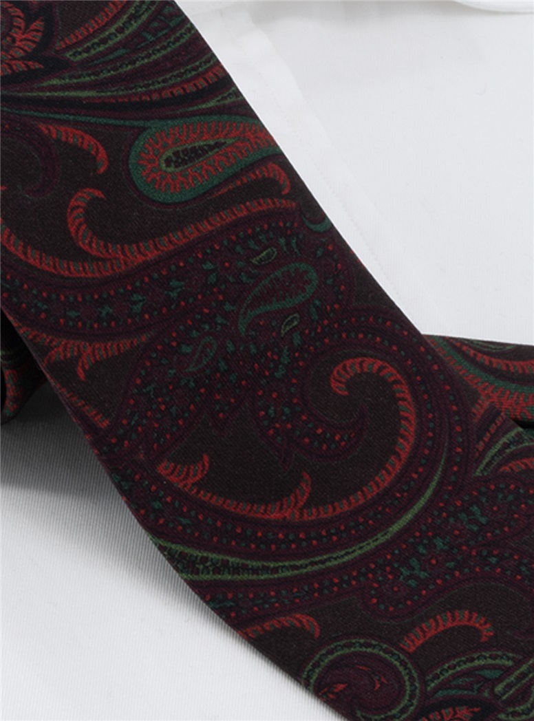 Wool Large Printed Tie in Brown