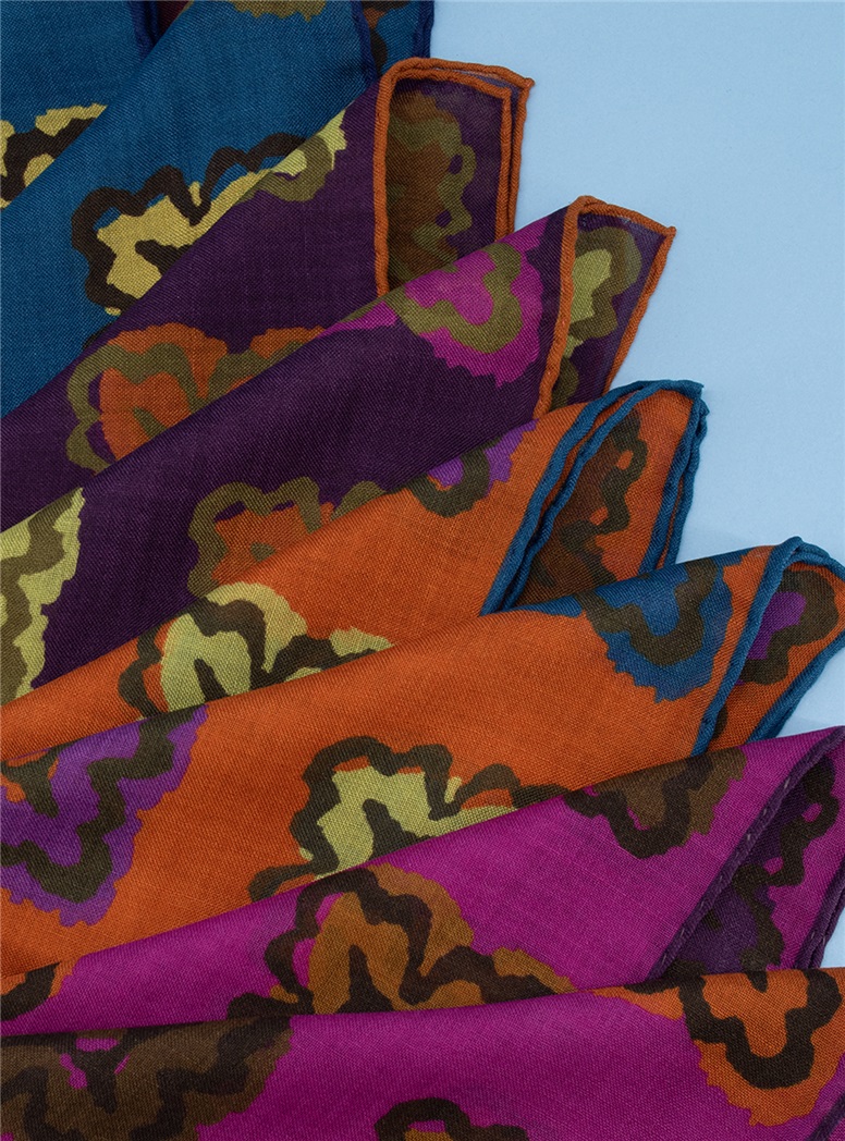 Wool and Silk Medallion Print Pocket Square