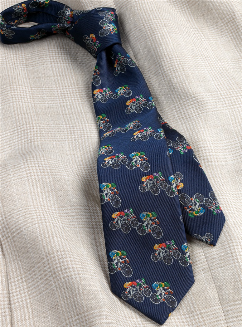 Jacquard Woven Bicyclist Tie in Navy