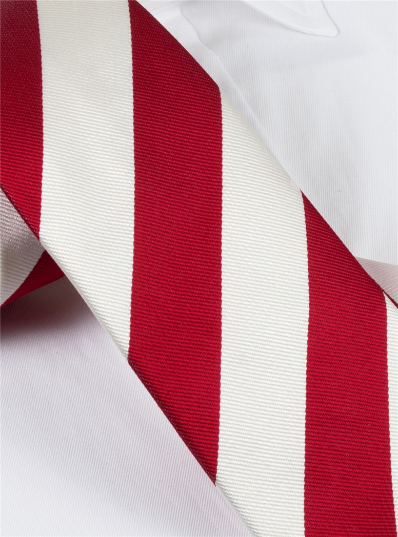 Silk Block Stripe Tie in Ruby