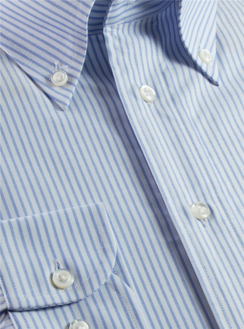 140s Oxford Button Down in White with Blue University Stripe - The Ben ...