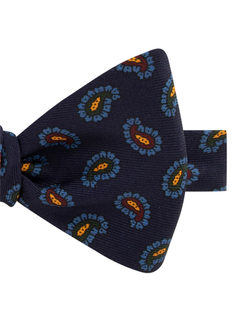 Silk Paisley Printed Bow Tie in Navy