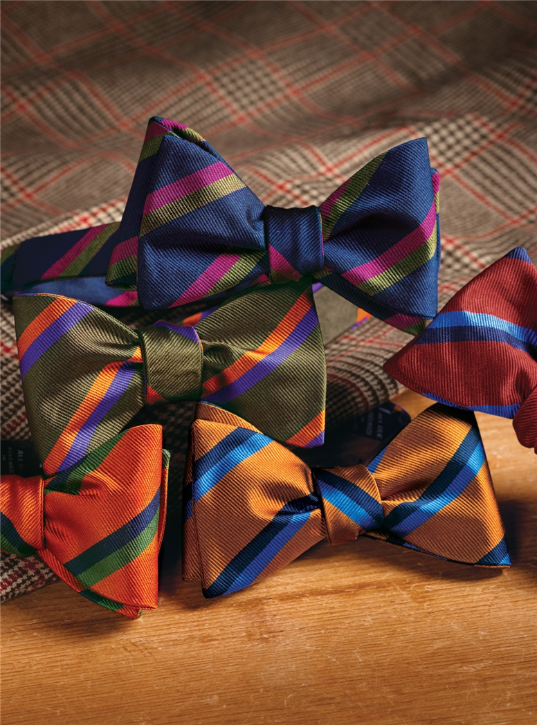 Silk Multi-Color Double Stripe Bow Tie in Tangerine
