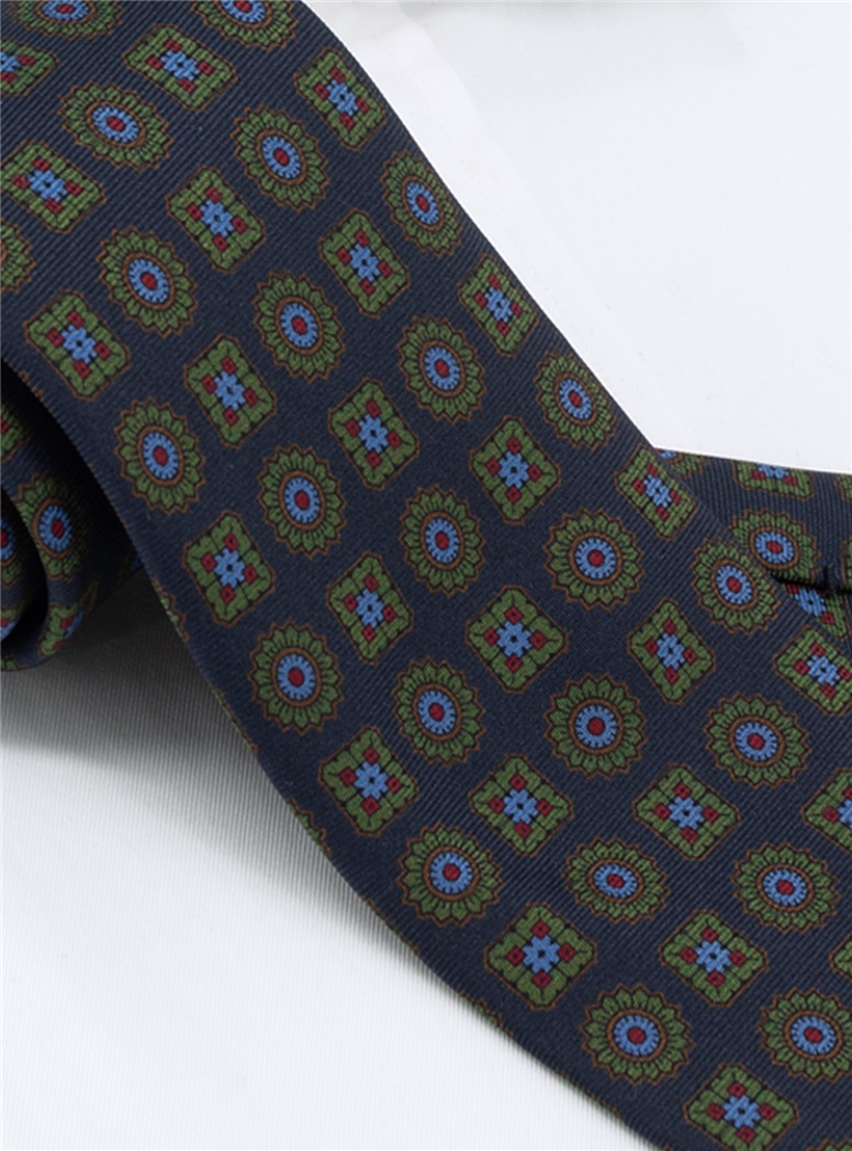 Silk Printed Madder Tie in Navy