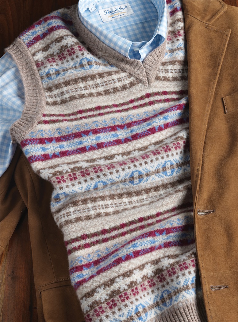 Fairisle Sweater Vest in Fawn