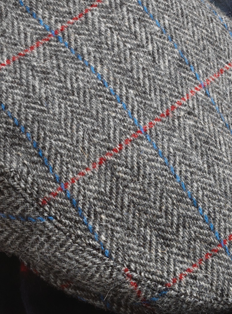 Wool Charcoal and Ecru Herringbone Motoring Cap