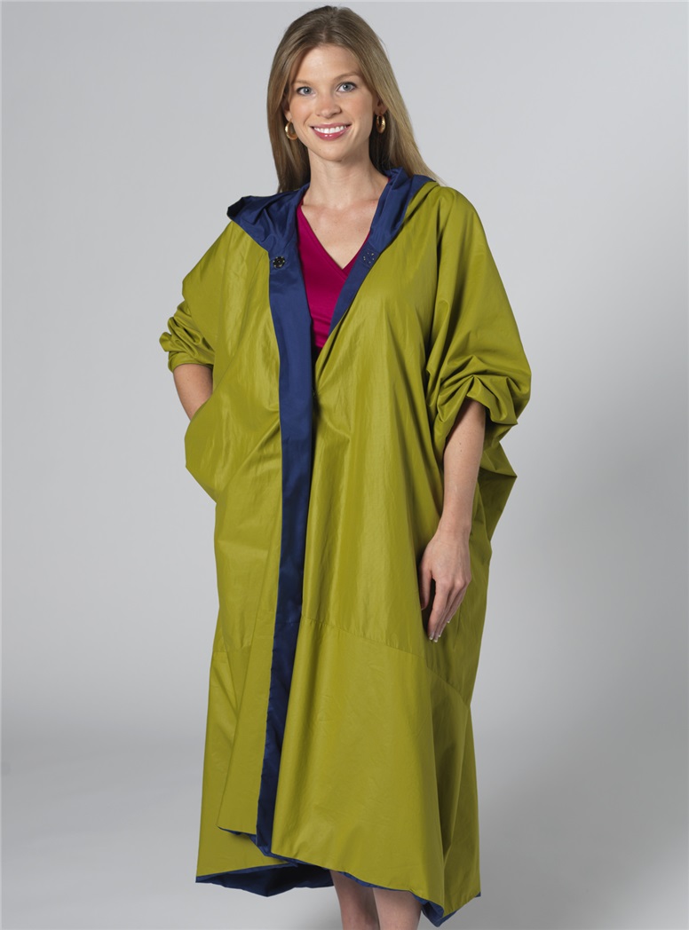 Marie Meunier Reversible Silk Raincoat in Green and Blue