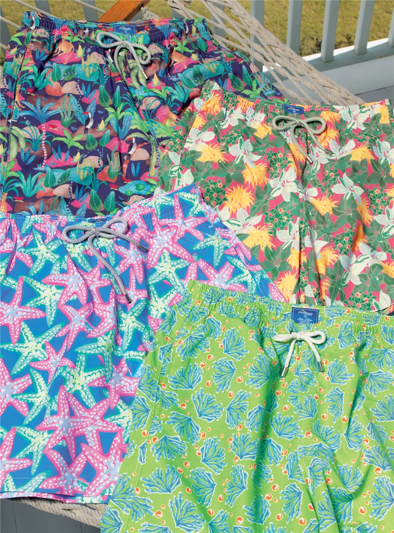 Starfish Print Trunks in Azure