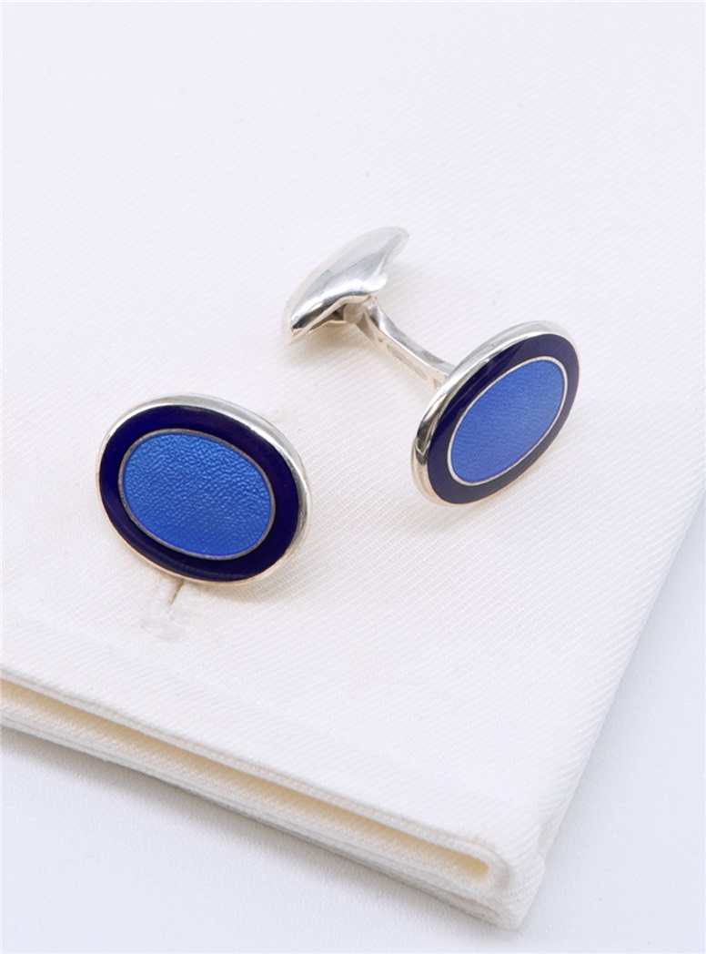 Oval Cufflinks in Cobalt and Navy