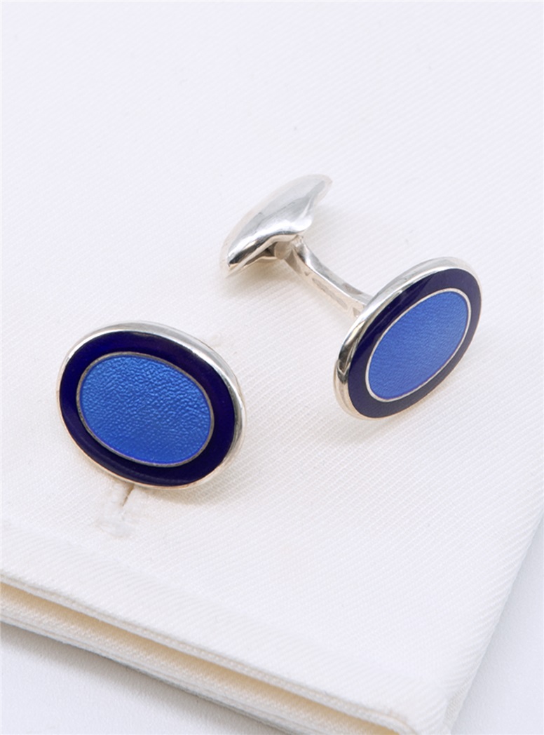Oval Cufflinks in Cobalt and Navy