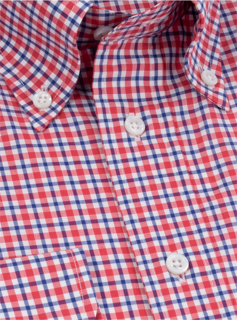 Red, Blue and White Plaid Button Down