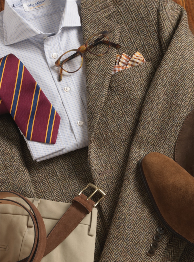 Harris Tweed Sport Coat in Sepia and Cream Herringbone