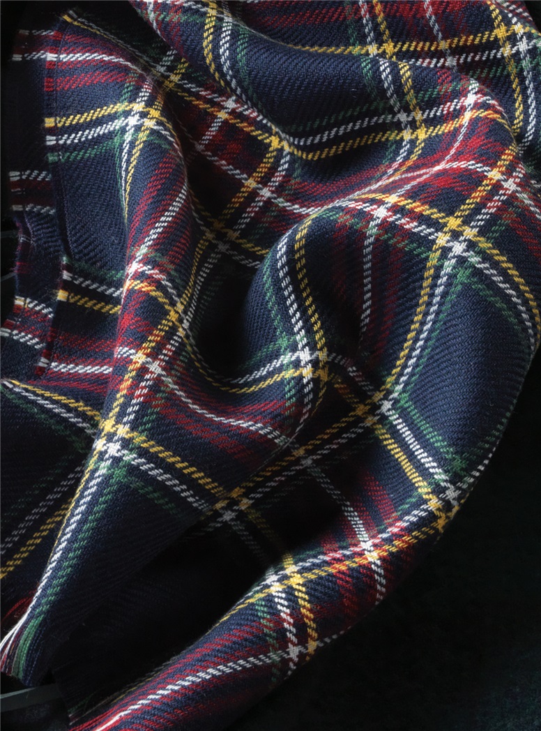 Wool Tartan Scarf in Navy