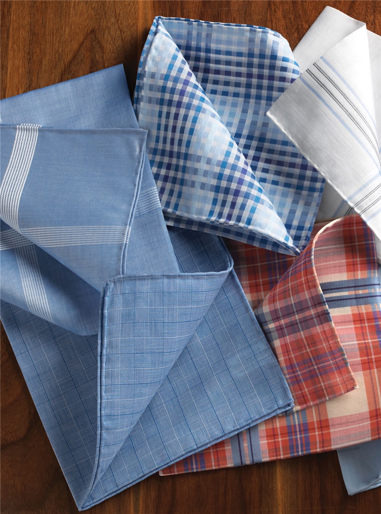 Blue Corner Check Cotton Pocket Square