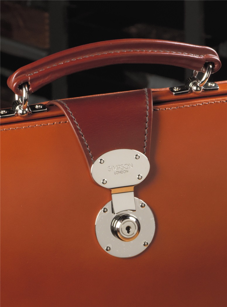 Top Frame Document Case in Hazel Bridle Leather with Chestnut Trim