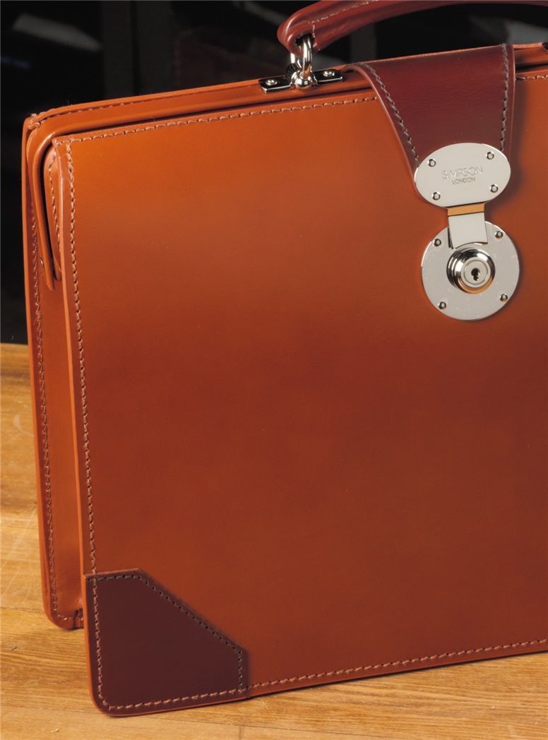 Top Frame Document Case in Hazel Bridle Leather with Chestnut Trim