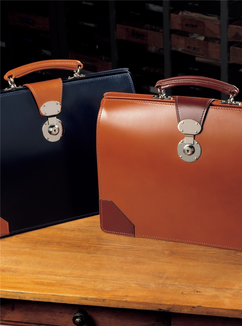 Top Frame Document Case in Hazel Bridle Leather with Chestnut Trim