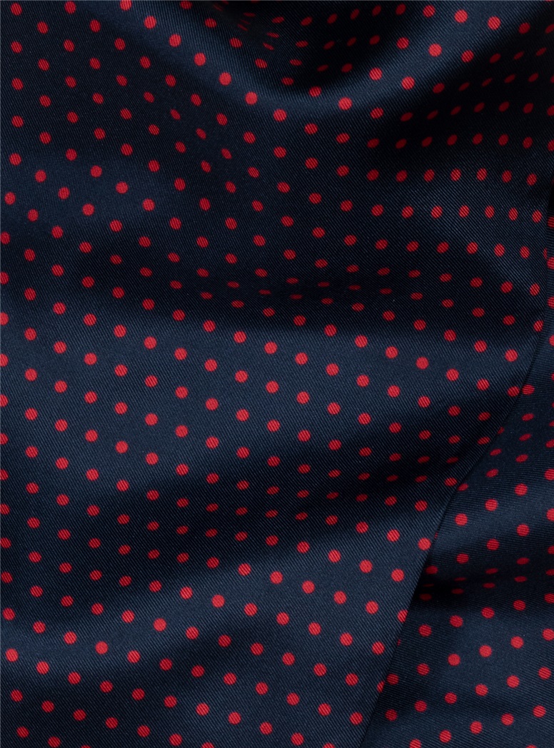 Silk Printed Dots Ascot in Navy with Wine