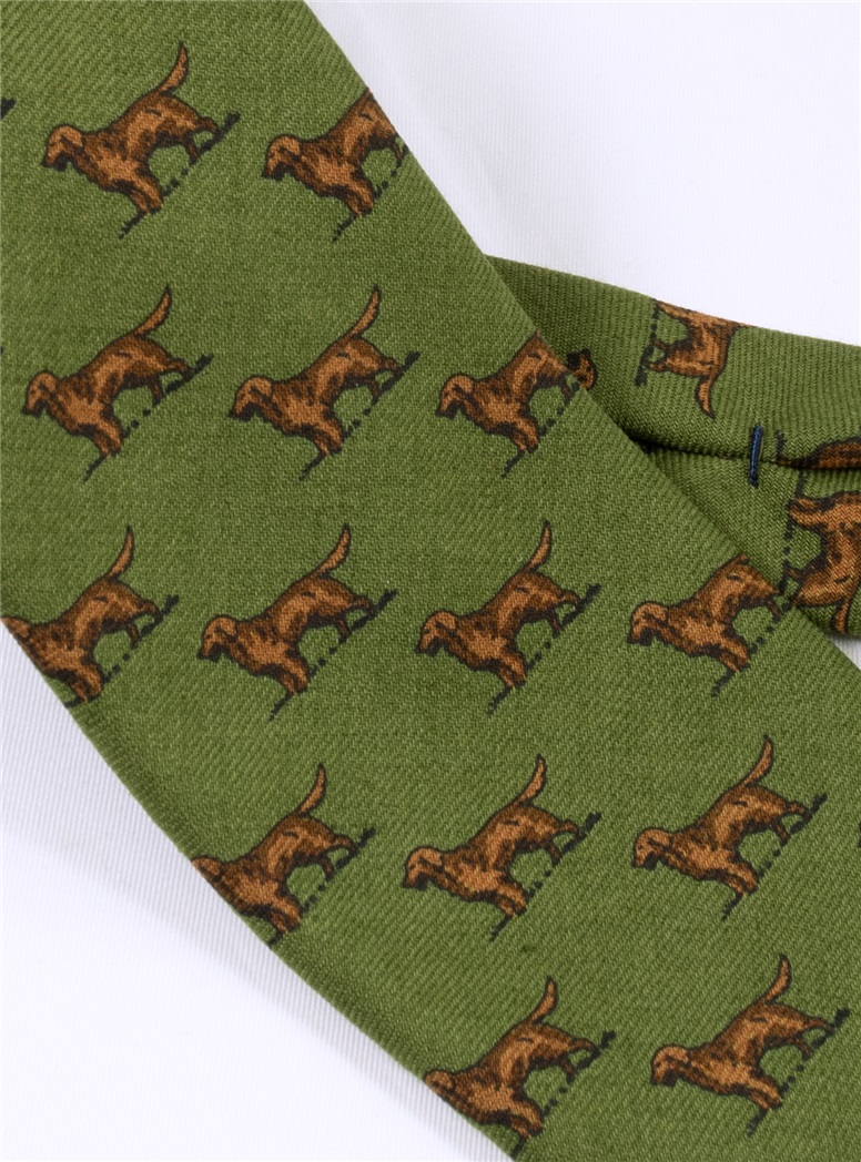 Wool Printed Golden Retriever Tie in Fern The Ben Silver Collection