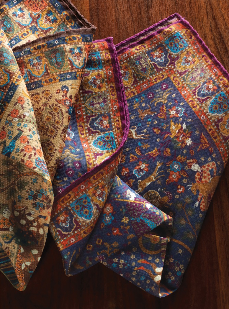 Wool and Silk Tapestry Motif Printed Pocket Squares