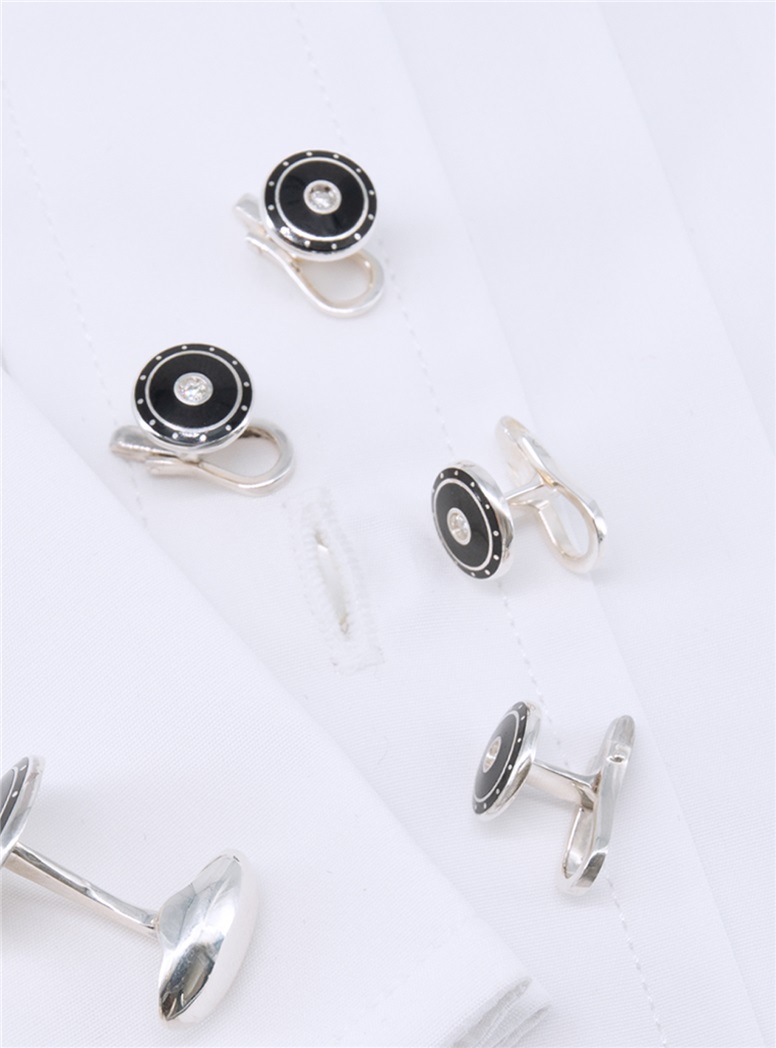 Diamond and Black Enamel Stud Set