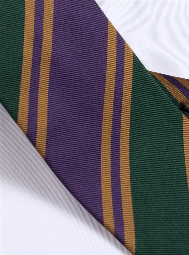 Silk Woven Striped Tie in Violet and Forest