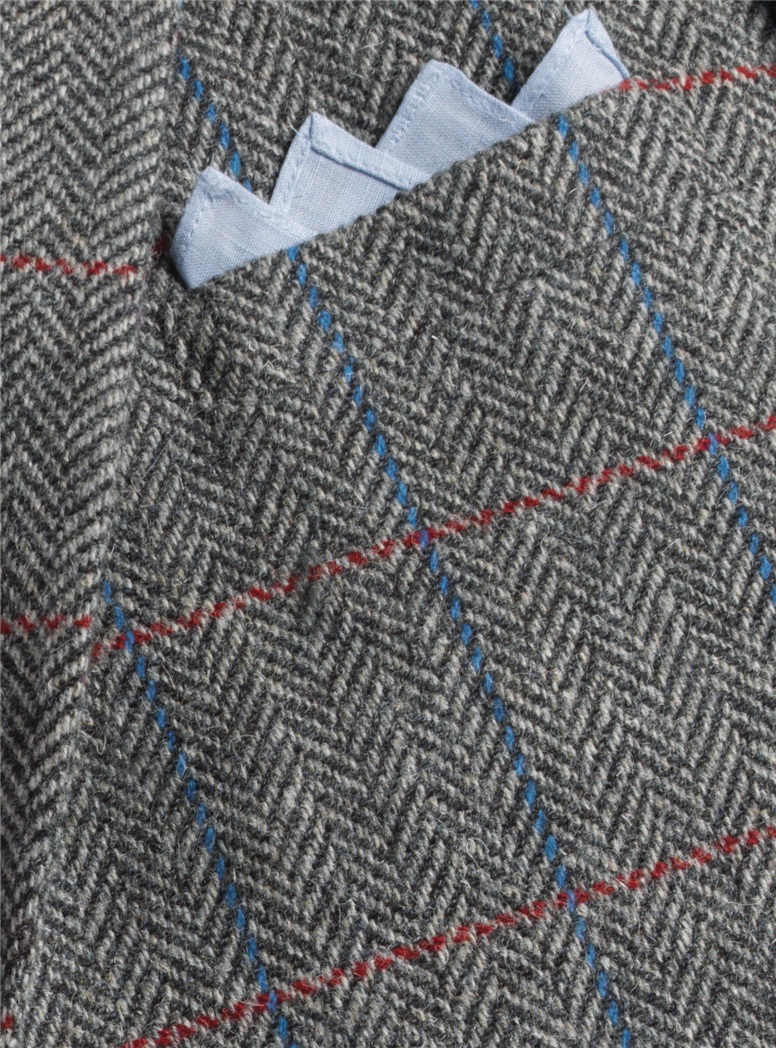 Grey Herringbone Tweed Sport Coat with Windowpanes