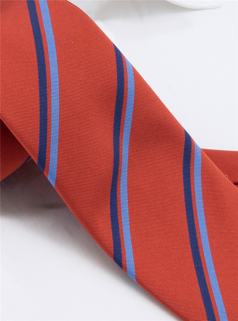 Silk Striped Tie in Persimmon