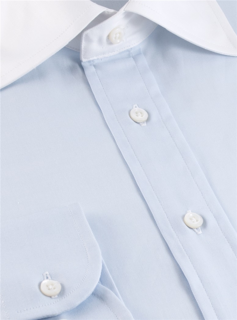 Classic Blue Twill with White Spread Collar
