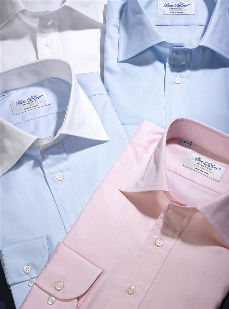 Classic Blue Twill with White Spread Collar