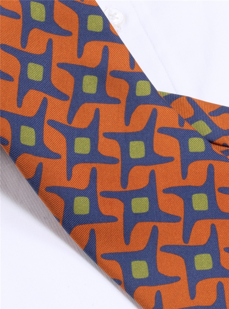 Silk Printed Starburst Tie in Orange