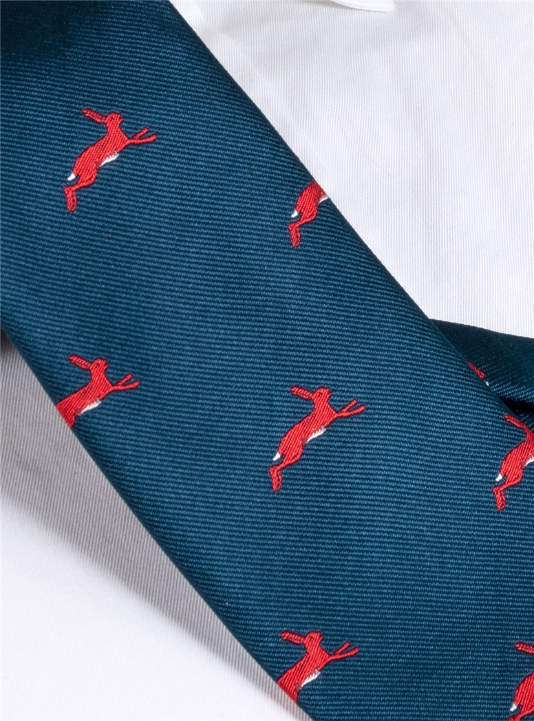 Jacquard Woven Hare Motif Tie in Atlantic