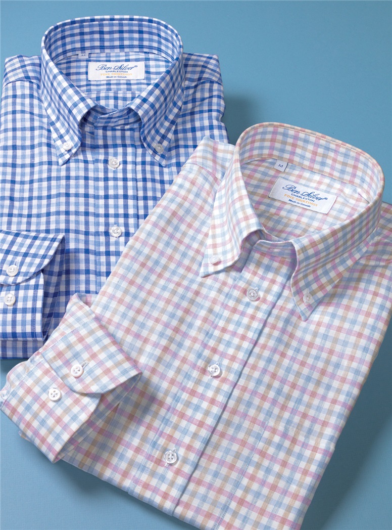 Sky Blue and Navy Gingham Button Down