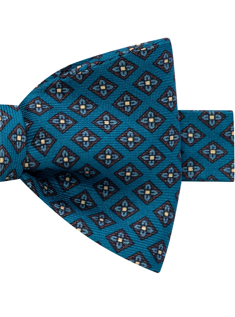 Silk Neat Print Bow Tie in Teal